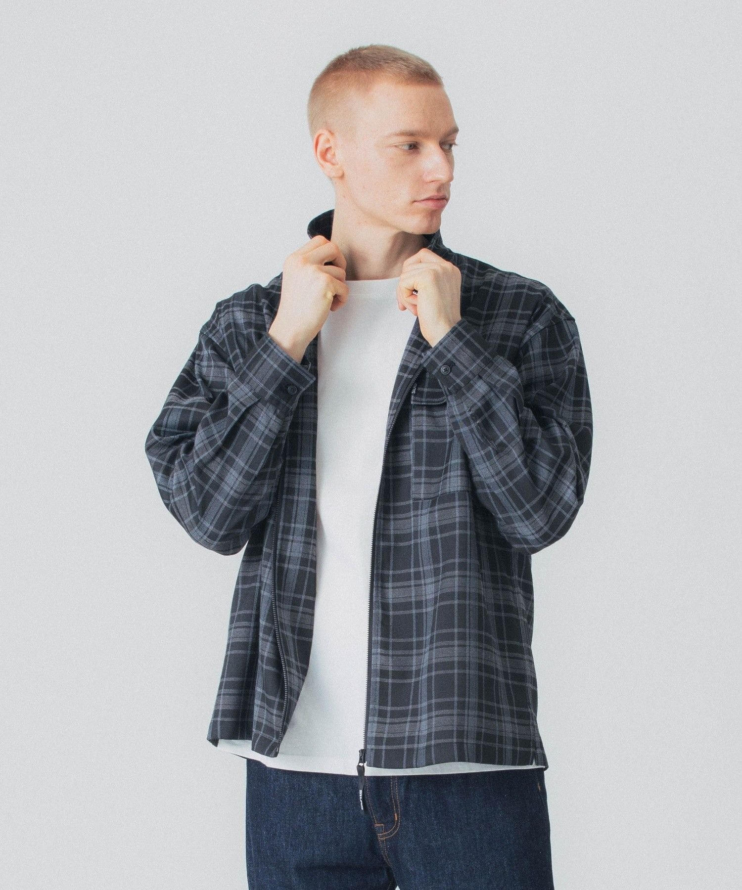 【SALE／40%OFF】SILAS FULL ZIP PLAID SHIRT サイラス トップス シャツ・ブラウス ブラック グレー【送料無料】