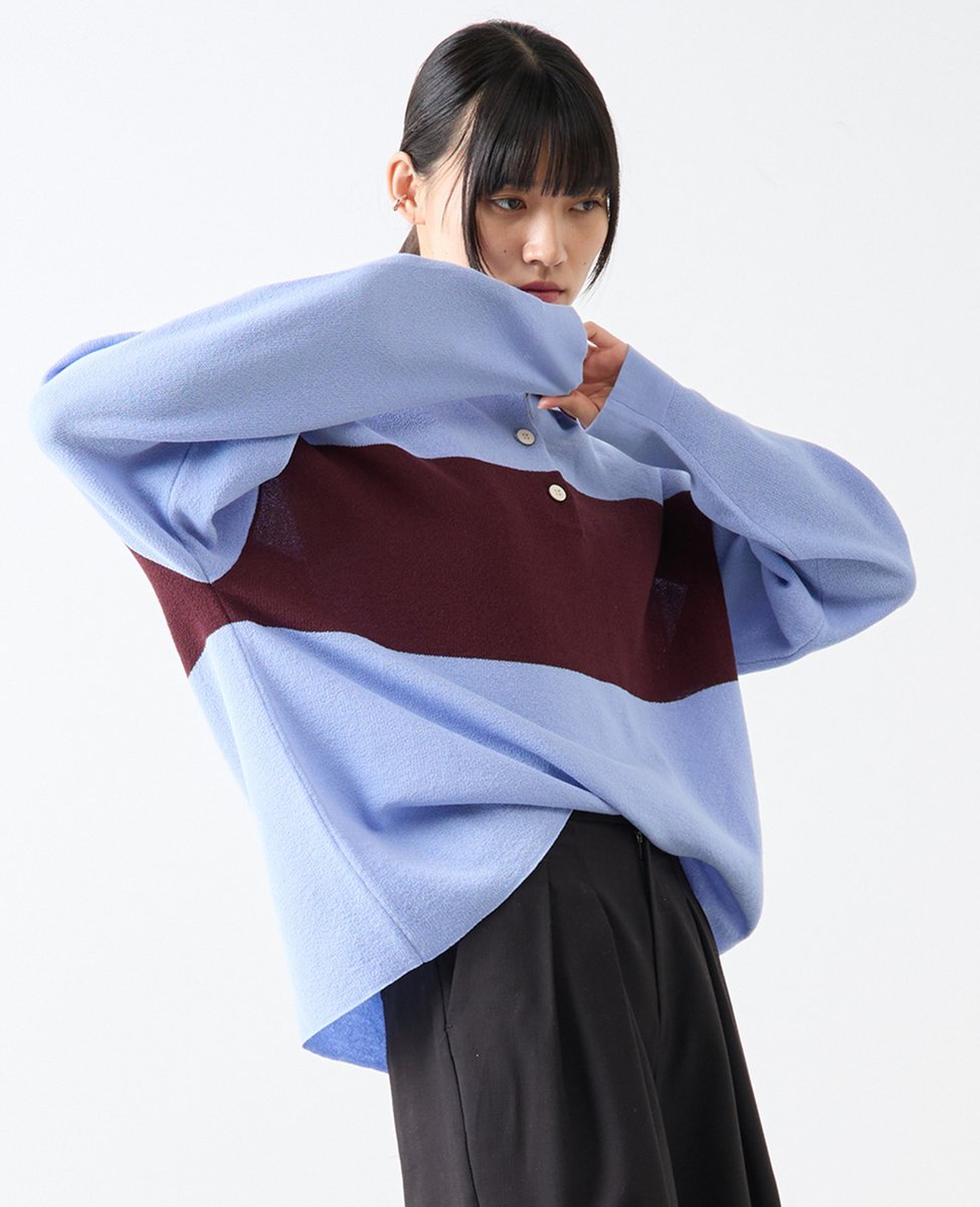 Soffitto 鹿の子編みシアーポロニット ソフィット トップス ニット ホワイト ブルー ネイビー