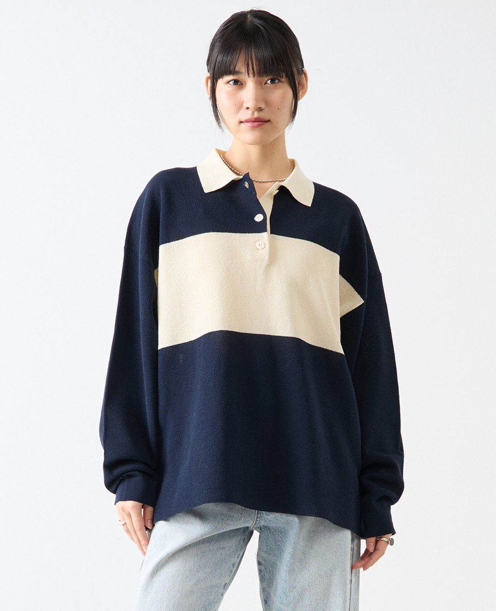 Soffitto 鹿の子編みシアーポロニット ソフィット トップス ニット ホワイト ブルー ネイビー