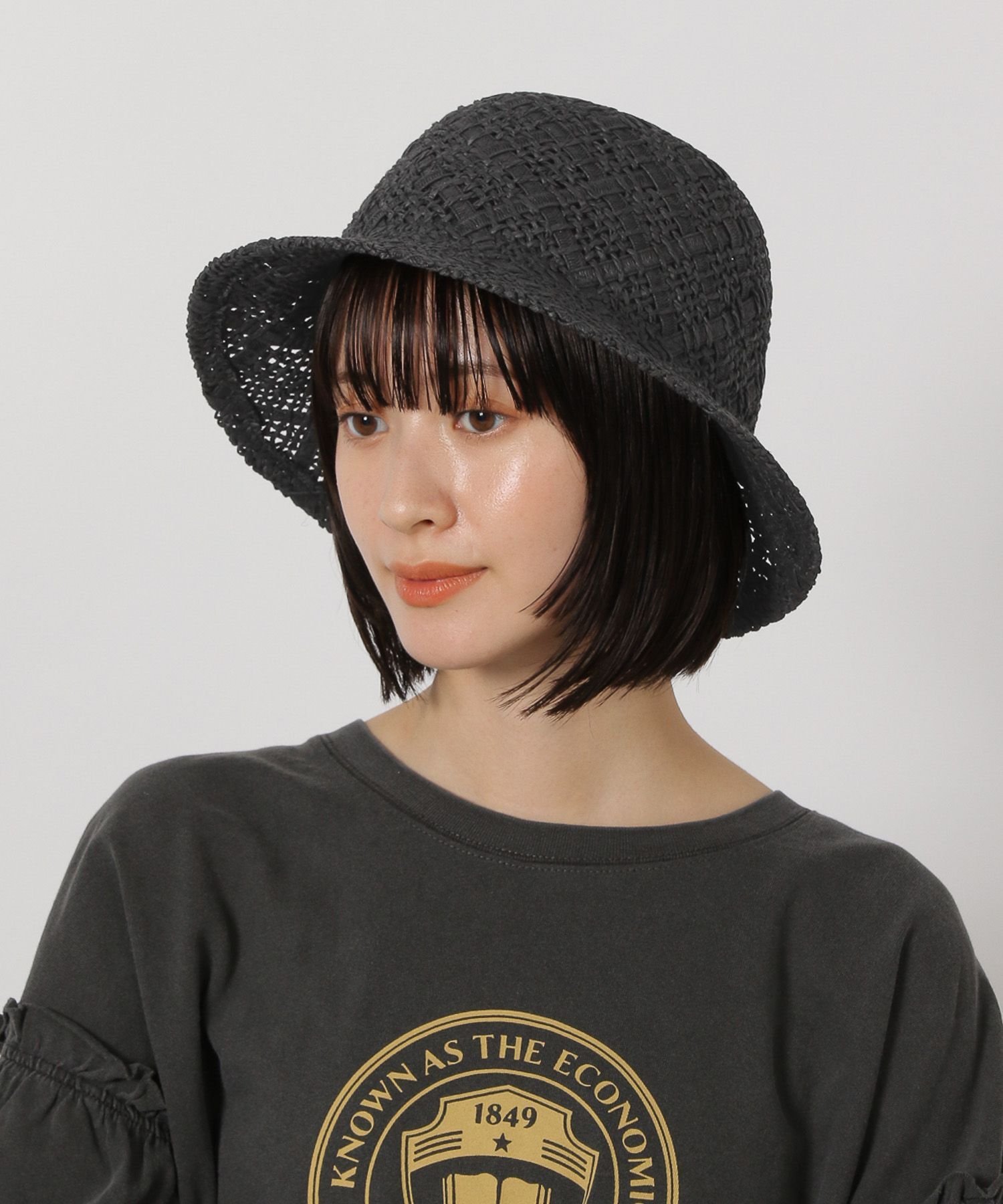 【SALE／47%OFF】LAKOLE 格子柄ペーパーハット ラコレ 帽子 ハット ブラック ベー...