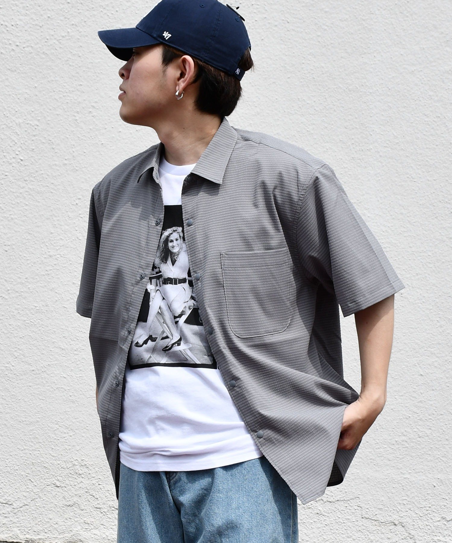 Johnbull Private labo DotAirショートスリーブシャツ ジョンブルプライベートラボ トップス シャツ・ブラウス グレー ネイビー