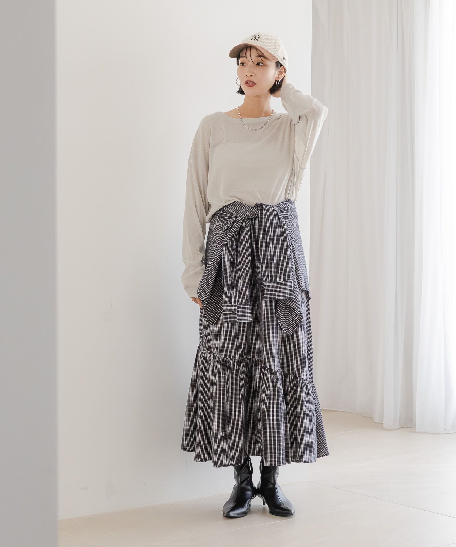 LOWRYS FARM シャツライクティアードスカート ローリーズファーム スカート ロング・マキシスカート ブルー ブラック