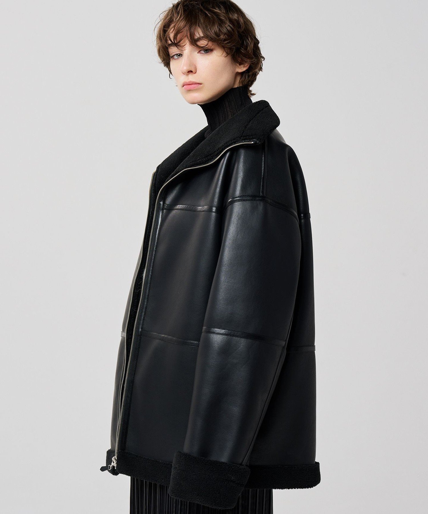 【SALE／50%OFF】uncrave フェイク ムートン コート(uncrave WHITE) アンクレイヴ ジャケット・アウター ムートンコート ブラック ホワイト【送料無料】のサムネイル