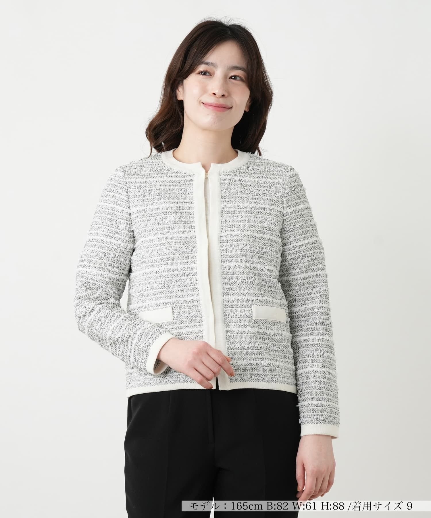 【SALE／30%OFF】Leilian ラメツイードカーディガン【Leilian WHITE LABEL】 レリアン トップス カーディガン グレー【送料無料】