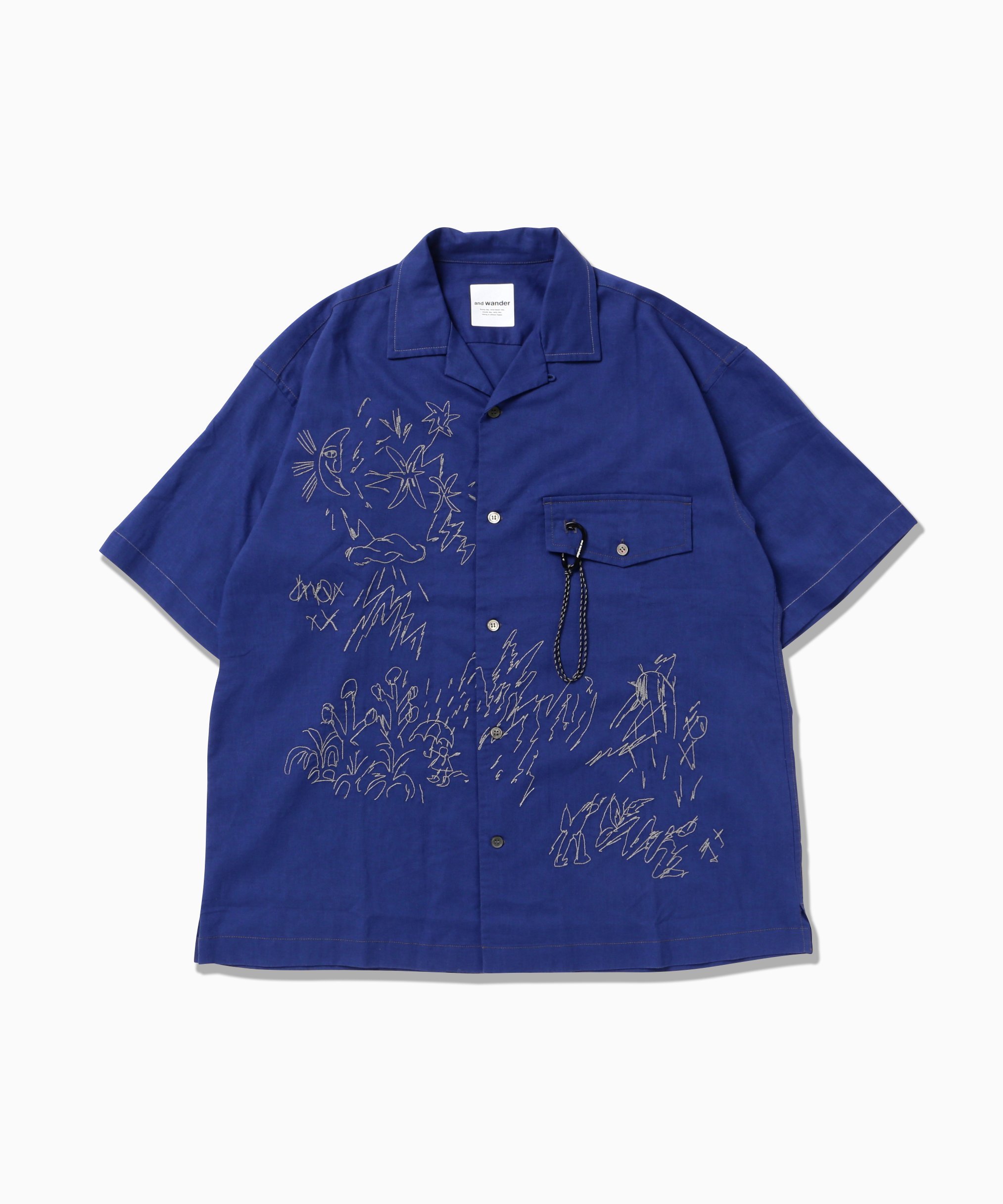 and wander reflective embroidery shirt アンドワンダー トップス シャツ・ブラウス ブルー ホワイト ブラック【送料無料】