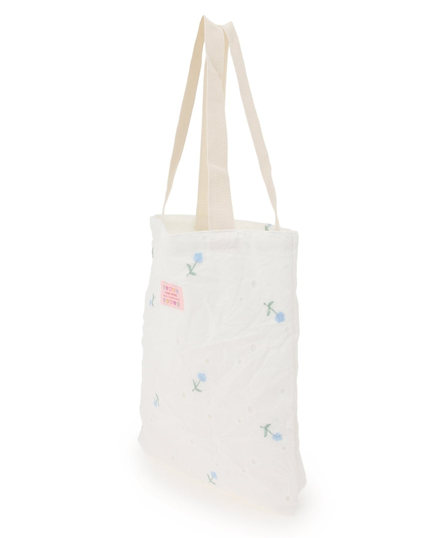 Mignonjour Mignonjour/(W)フラワー刺繍トートバッグ ミニョントレフル ルームヨンマルサンセレクティッド バッグ トートバッグ ホワイト