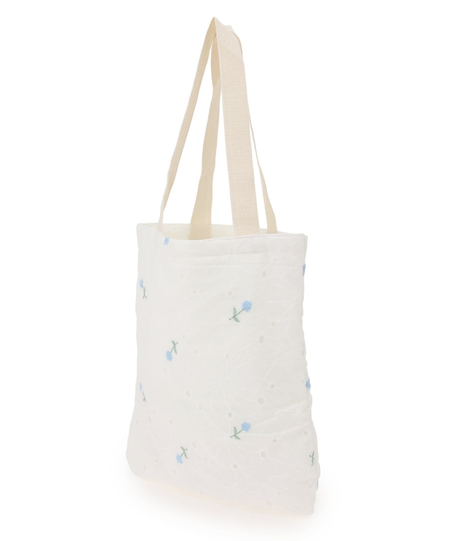 Mignonjour Mignonjour/(W)フラワー刺繍トートバッグ ミニョントレフル ルームヨンマルサンセレクティッド バッグ トートバッグ ホワイト