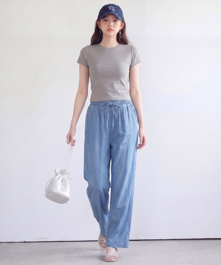 DRESS+ デニムパンツ ワイドパンツ 薄手 ドレスプラス パンツ その他のパンツ ブルー ネイビー【送料無料】