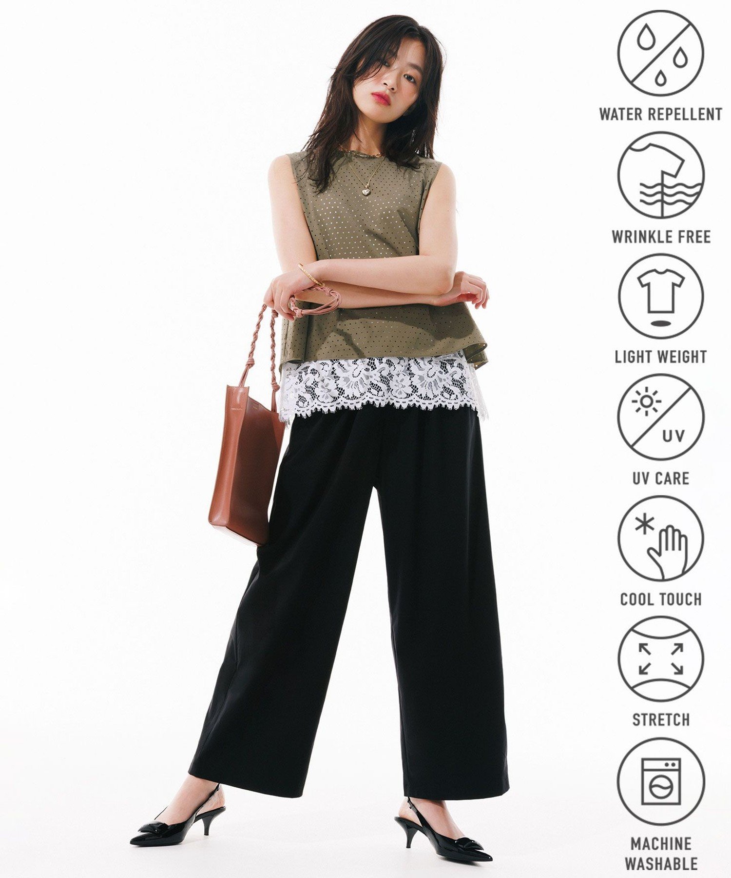 UNFILO L 【セットアップ着用可/ウエストゴム】FINE MOVE ギャザーワイドパンツ アンフィーロ パンツ その他のパンツ カーキグリーン ブラック ホワイト【送料無料】