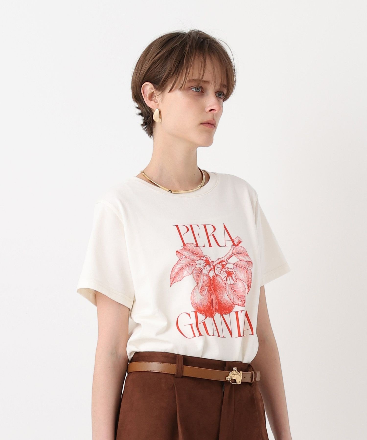 ボタニカルグラフィックTシャツ アルアバイル トップス カットソー・Tシャツ ホワイト グレー