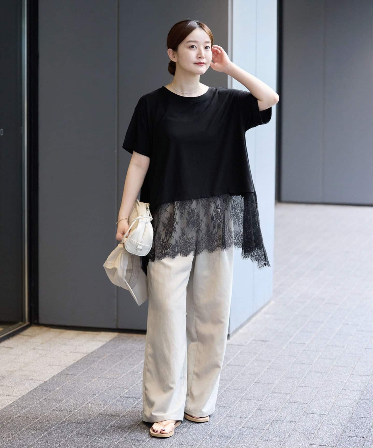 IENA レースドッキングTシャツ イエナ トップス カットソー・Tシャツ ホワイト ブラック