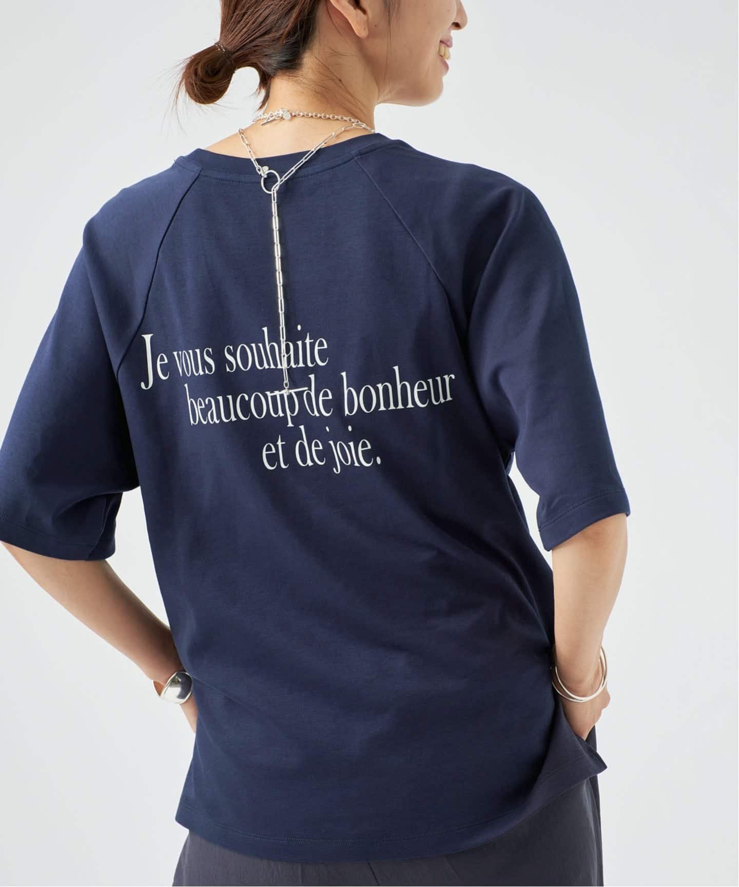 VERMEIL par iena BACK PRINT Tシャツ ヴェルメイユ パー イエナ トップス カットソー・Tシャツ ネイビー ピンク