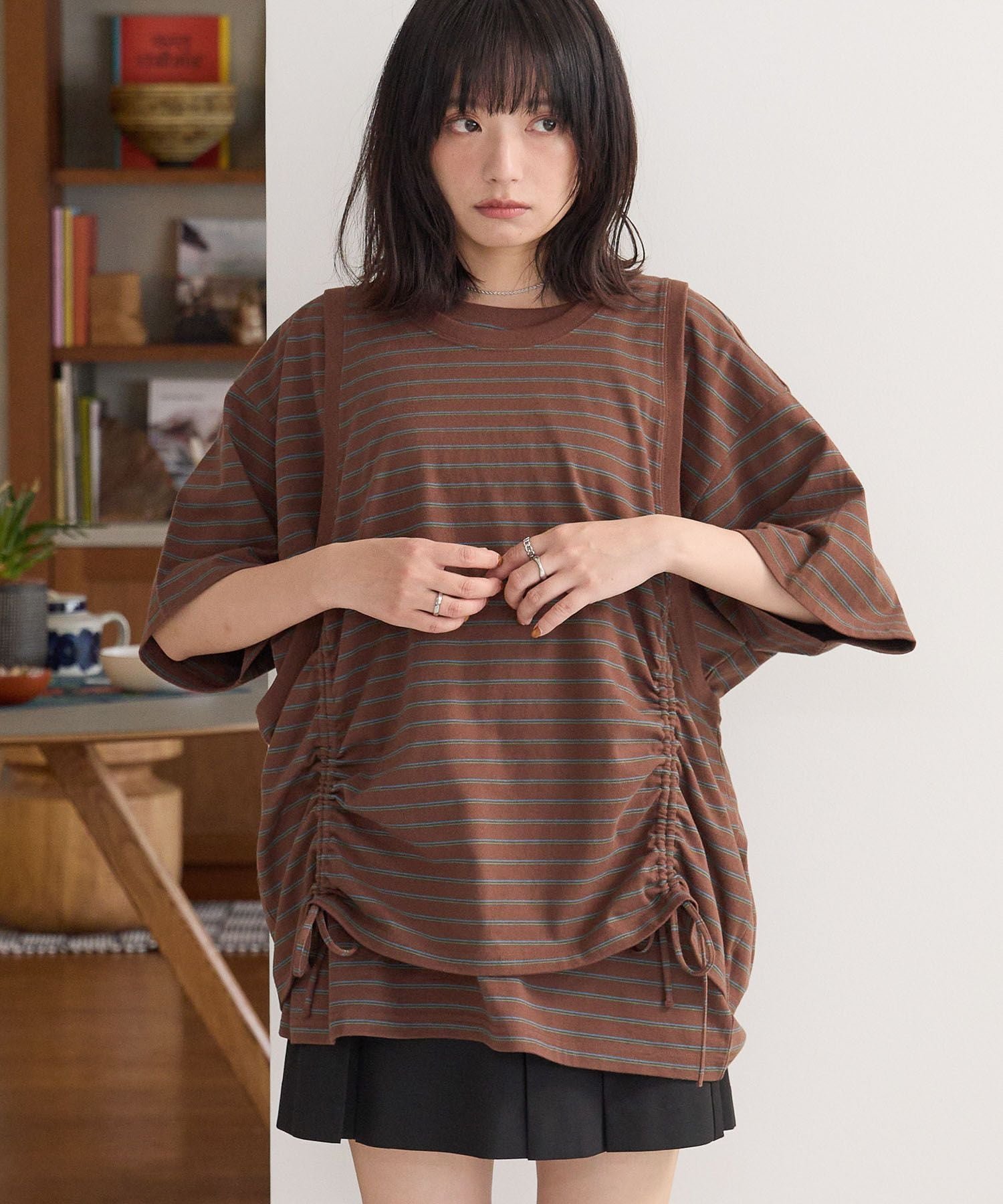 PAGEBOYLIM 【PBLIM】レイヤードボーダーT ページボーイ トップス カットソー・Tシャツ ネイビー ブラウン