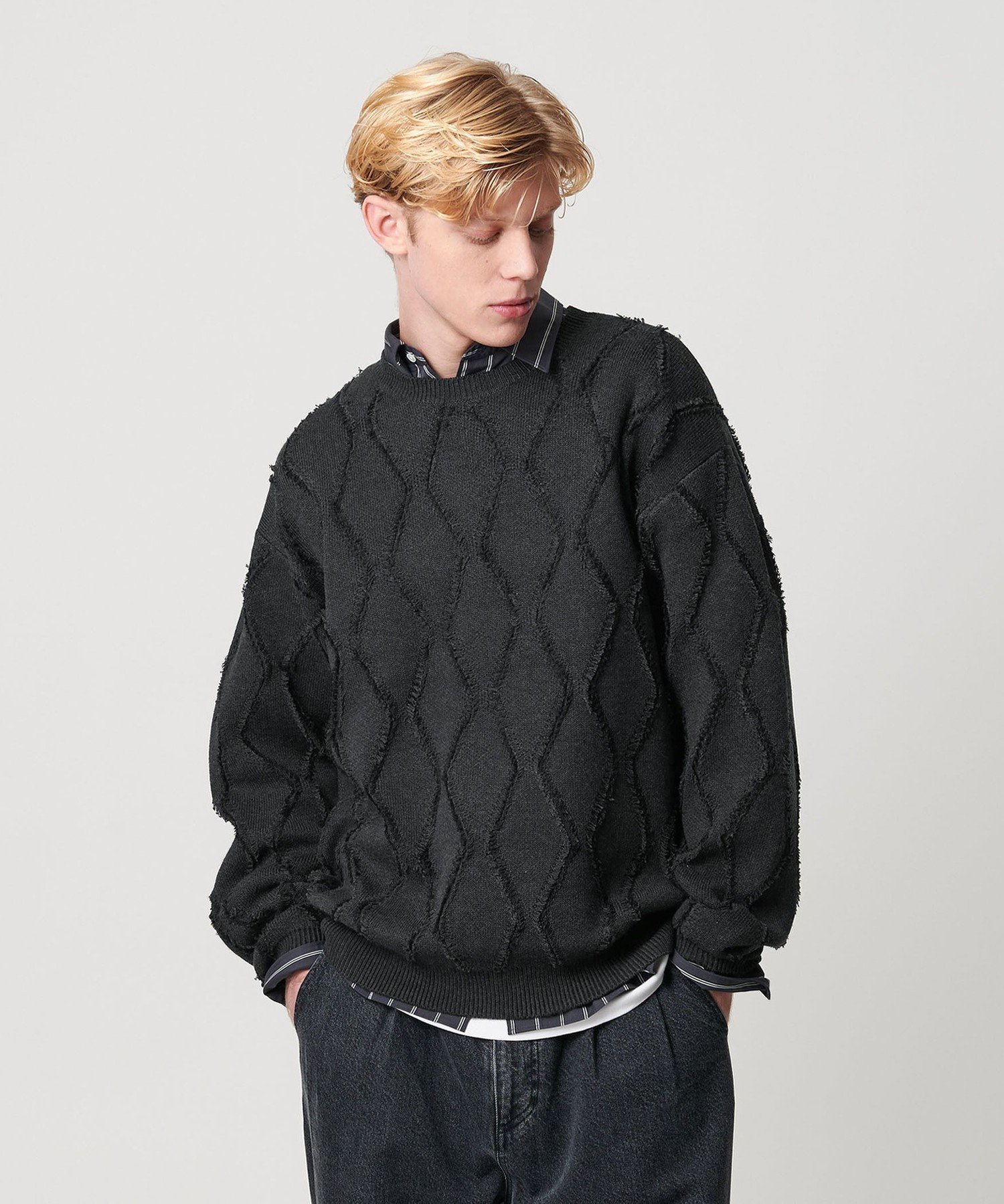 【SALE／50%OFF】BEAUTY&YOUTH UNITED ARROWS フリンジ パターン クルーネック ニット ユナイテッドアローズ アウトレット トップス ニット グレー【送料無料】