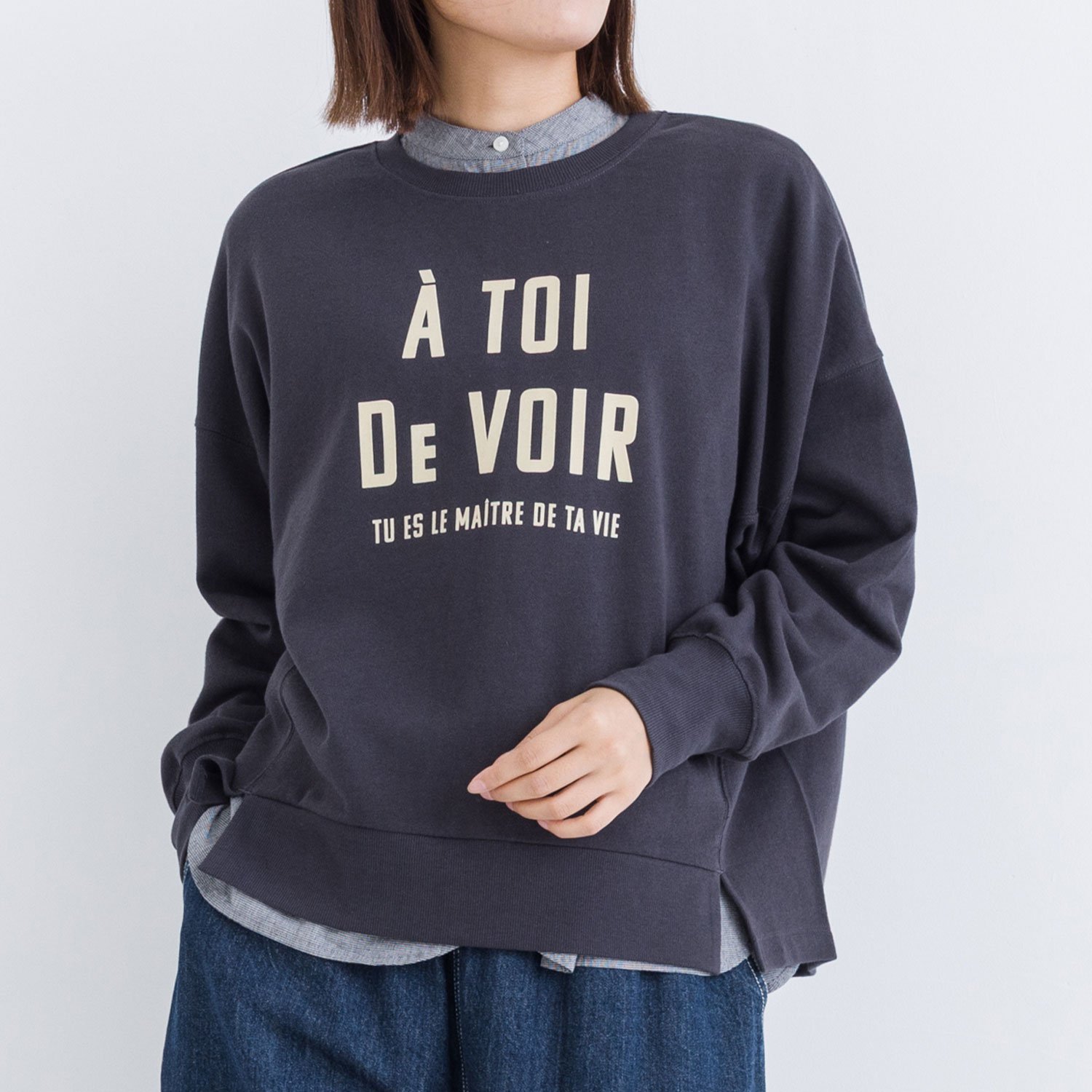 kermu ミニ裏毛 A TOIフロッキープリントトレーナー ケルム トップス スウェット・トレーナー ブラック ブルー グレー【送料無料】