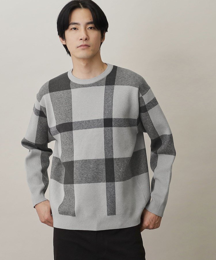 ザ ショップ ティーケー 服 メンズ 【SALE／44%OFF】THE SHOP TK チェックジャカードニットプルオーバー ザ ショップ ティーケー トップス ニット グレー