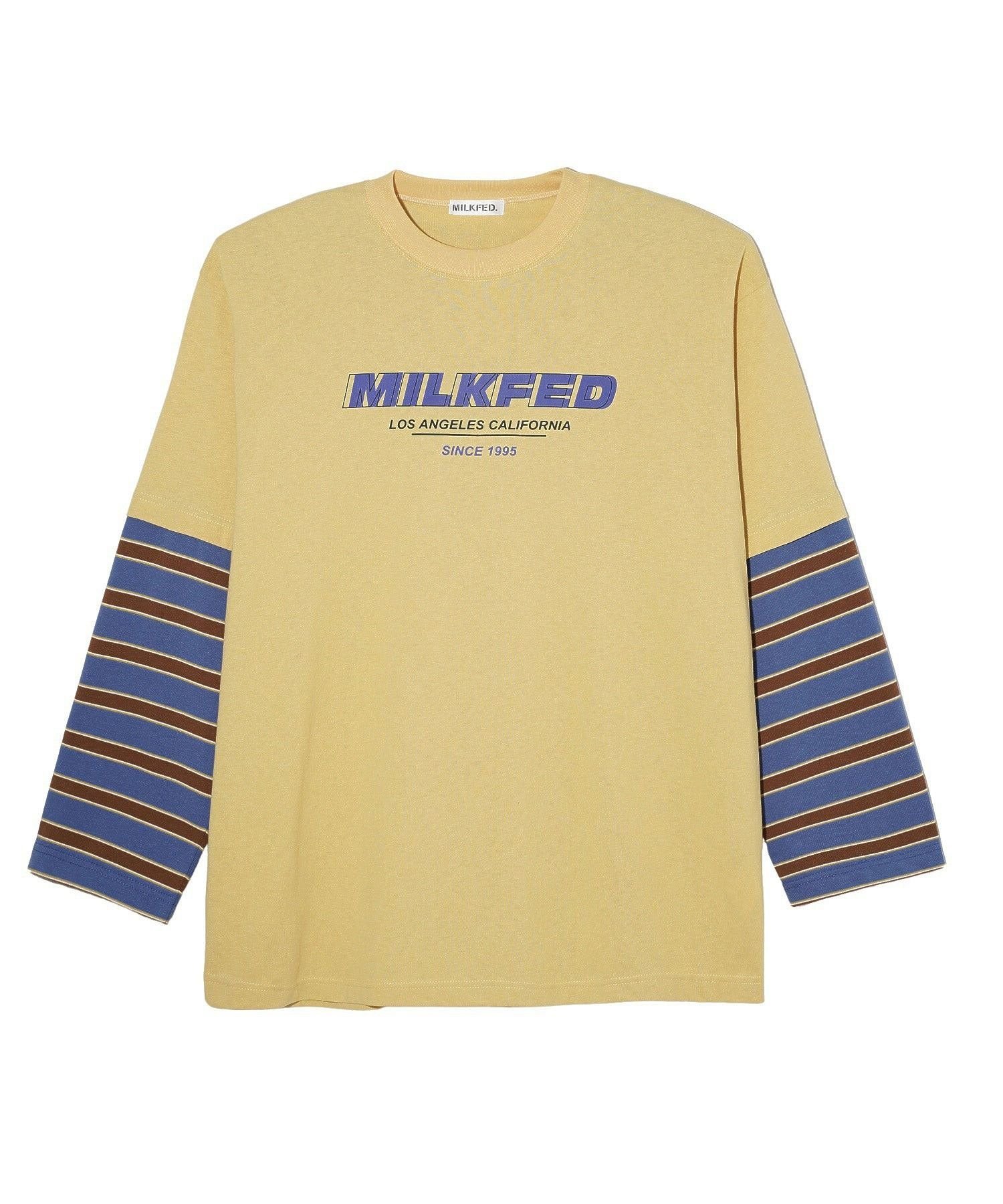 MILKFED. STRIPED SLEEVE TOP ミルクフェド トップス カットソー・Tシャツ ブルー ブラック イエロー