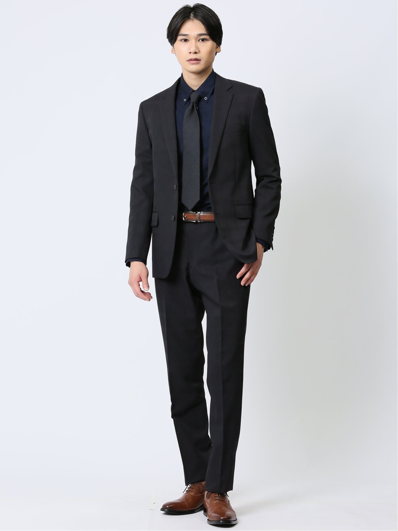 m.f.editorial ストレッチウォッシャブル スリムフィット 2ボタン2ピーススーツ チェック黒 タカキュー スーツ・フォーマル セットアップスーツ ブラック【送料無料】