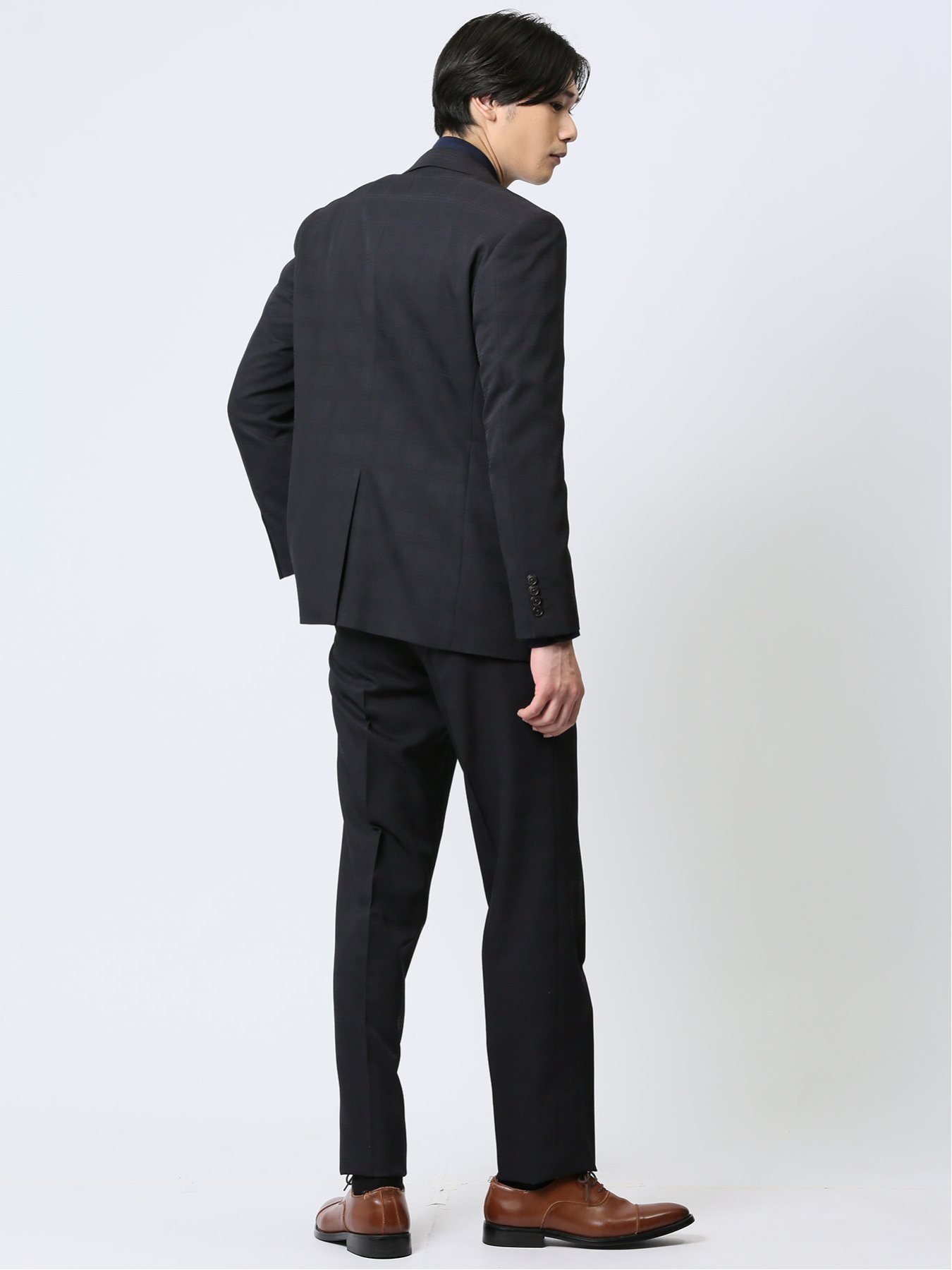 m.f.editorial ストレッチウォッシャブル スリムフィット 2ボタン2ピーススーツ チェック黒 タカキュー スーツ・フォーマル セットアップスーツ ブラック【送料無料】