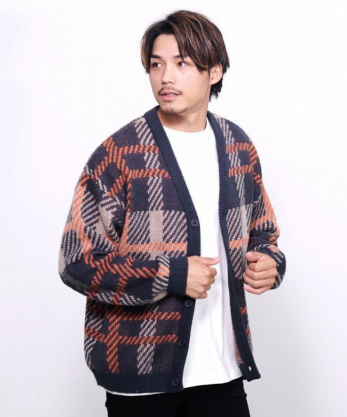 SB select SB select 総柄長袖カーディガン シルバーバレット トップス カーディガン ブルー ネイビー グリーン ブラック オレンジ ブラウン【送料無料】のサムネイル