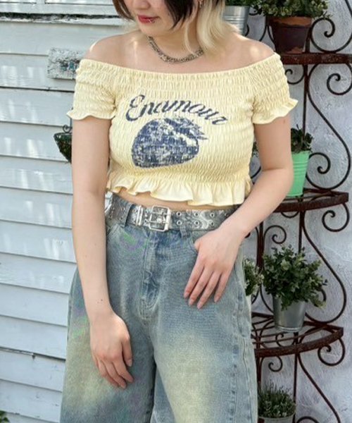 Three-Quarter - 【SALE／50%OFF】Mi-je ストロベリーシャーリングトップス【韓国ファッション】 ナルミヤオンライン トップス カットソー・Tシャツ ホワイト