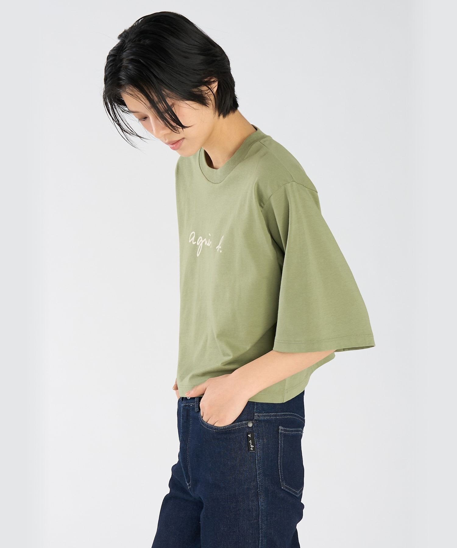 ロゴ コットン 5分袖 Tシャツ "Yoko" アニエスベー トップス カットソー・Tシャツ カーキグリーン