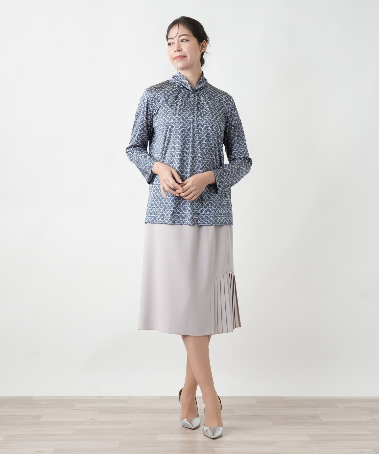 Leilian PLUS HOUSE 【店頭人気】ボタニカル柄カットソー【ROCHAS Premiere】 レリアン プラスハウス トップス カットソー・Tシャツ パープル ブルー