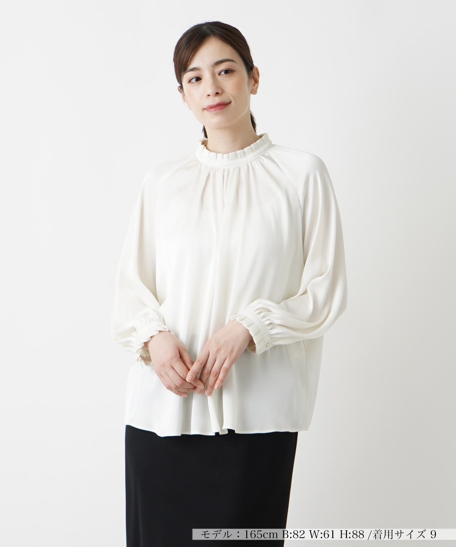 Leilian 【店舗人気】ハイネックブラウス レリアン トップス シャツ・ブラウス グリーン ホワイト