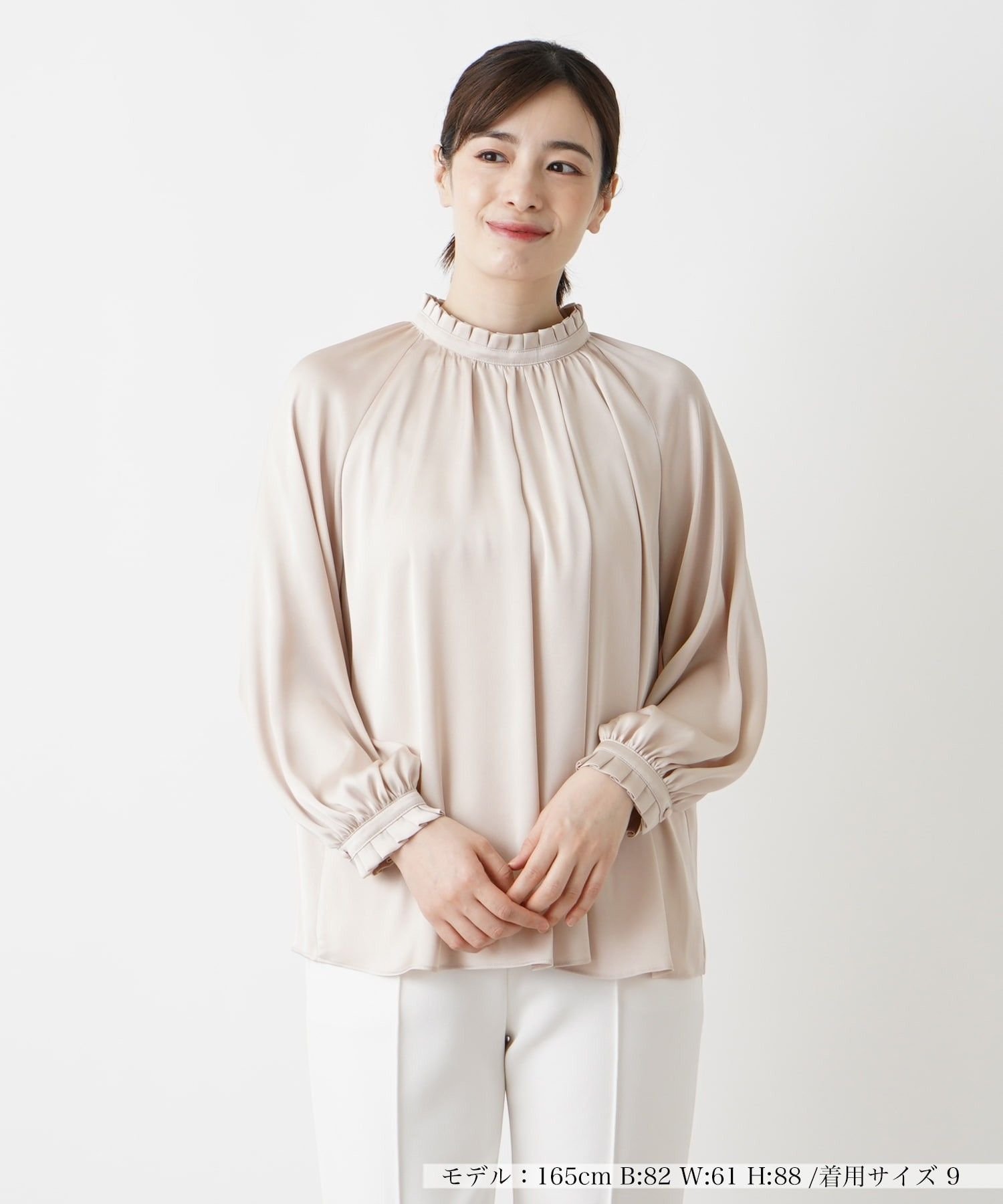 Leilian 【店舗人気】ハイネックブラウス レリアン トップス シャツ・ブラウス グリーン ホワイト