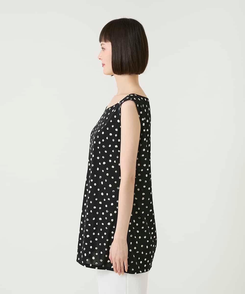 HIROKO BIS GRANDE 【大きいサイズ】ニュアンスドットチュニックタンクトップ /洗える ヒロコ ビス グランデ トップス ノースリーブ・タンクトップ ブラック ホワイト