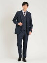【SALE/1%OFF】m.f.editorial シルク混ウール レギュラーフィット 2ボタン3ピーススーツ チェック紺 タカキュー スーツ・フォーマル セットアップスーツ ネイビー【送料無料】
