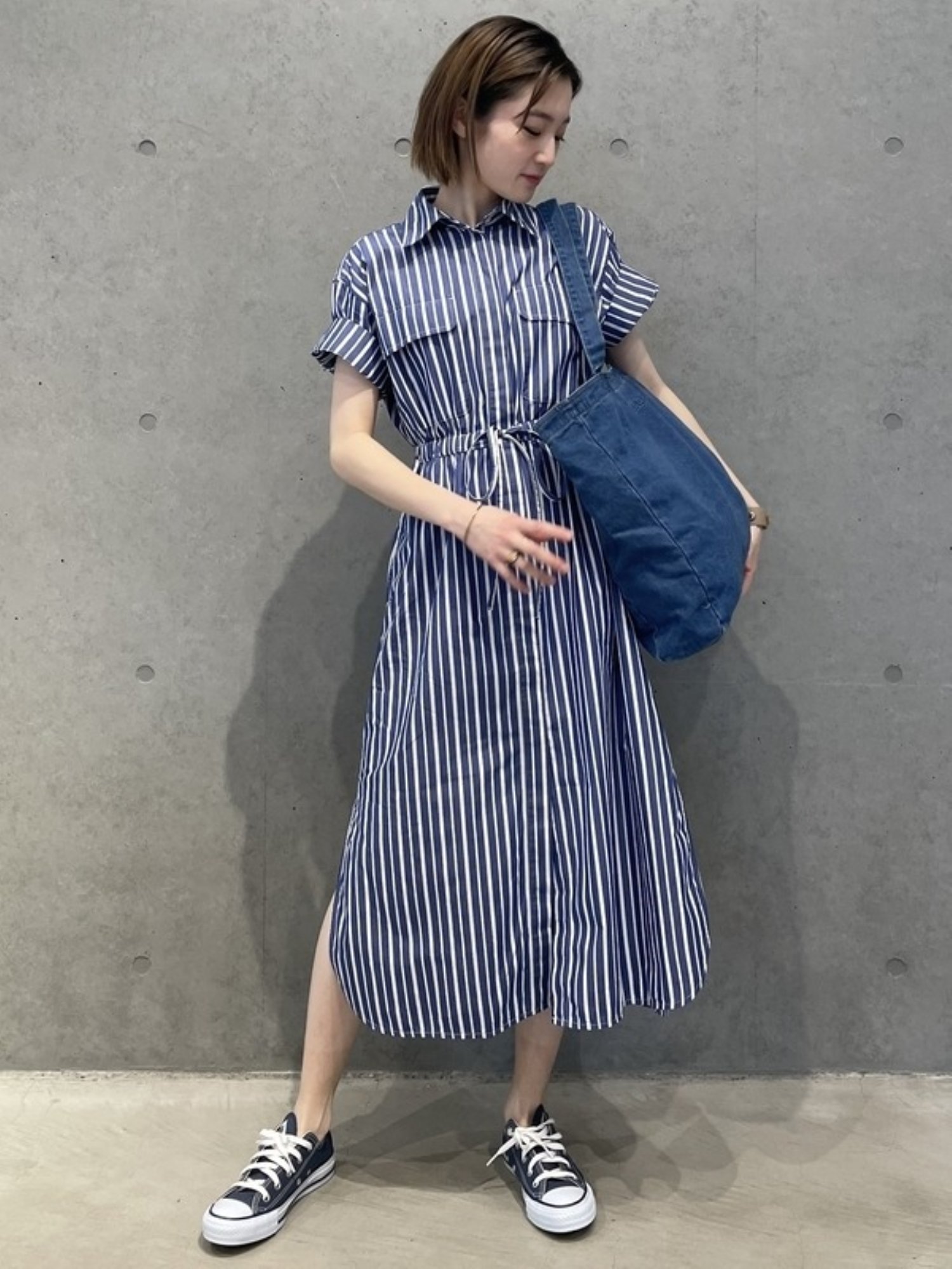 【SALE/63%OFF】GAP (W)ストライプ ミディ シャツワンピース ギャップ ワンピース・ドレス シャツワンピース カーキグリーン ブルー【送料無料】