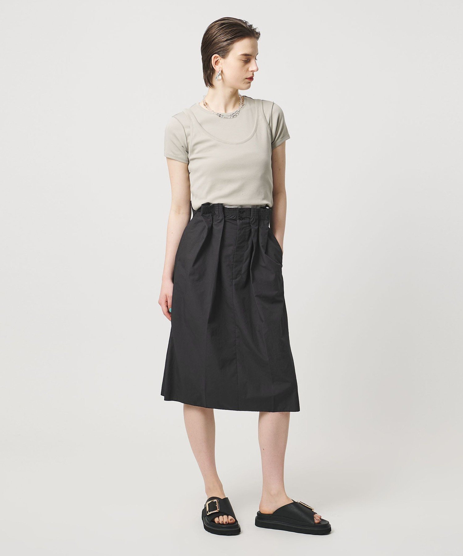 【SALE／50%OFF】ASTRAET ＜ASTRAET＞ウエストゴム ギャザー タックスカート ユナイテッドアローズ スカート その他のスカート ブラック ベージュ【送料無料】