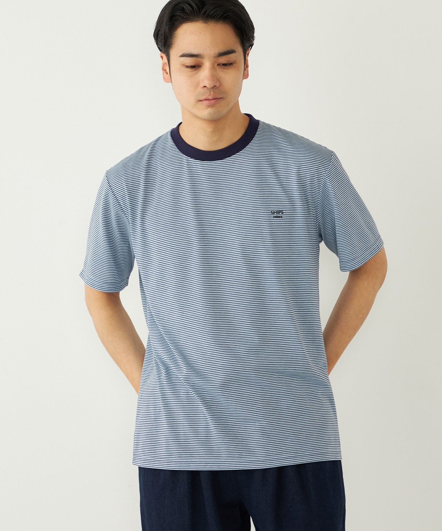 SHIPS Colors SHIPS Colors:＜速乾＞CAVE(R) ワンポイント ロゴ ボーダー Tシャツ◇ シップス トップス カットソー・Tシャツ ブルー ホワイト ブラック