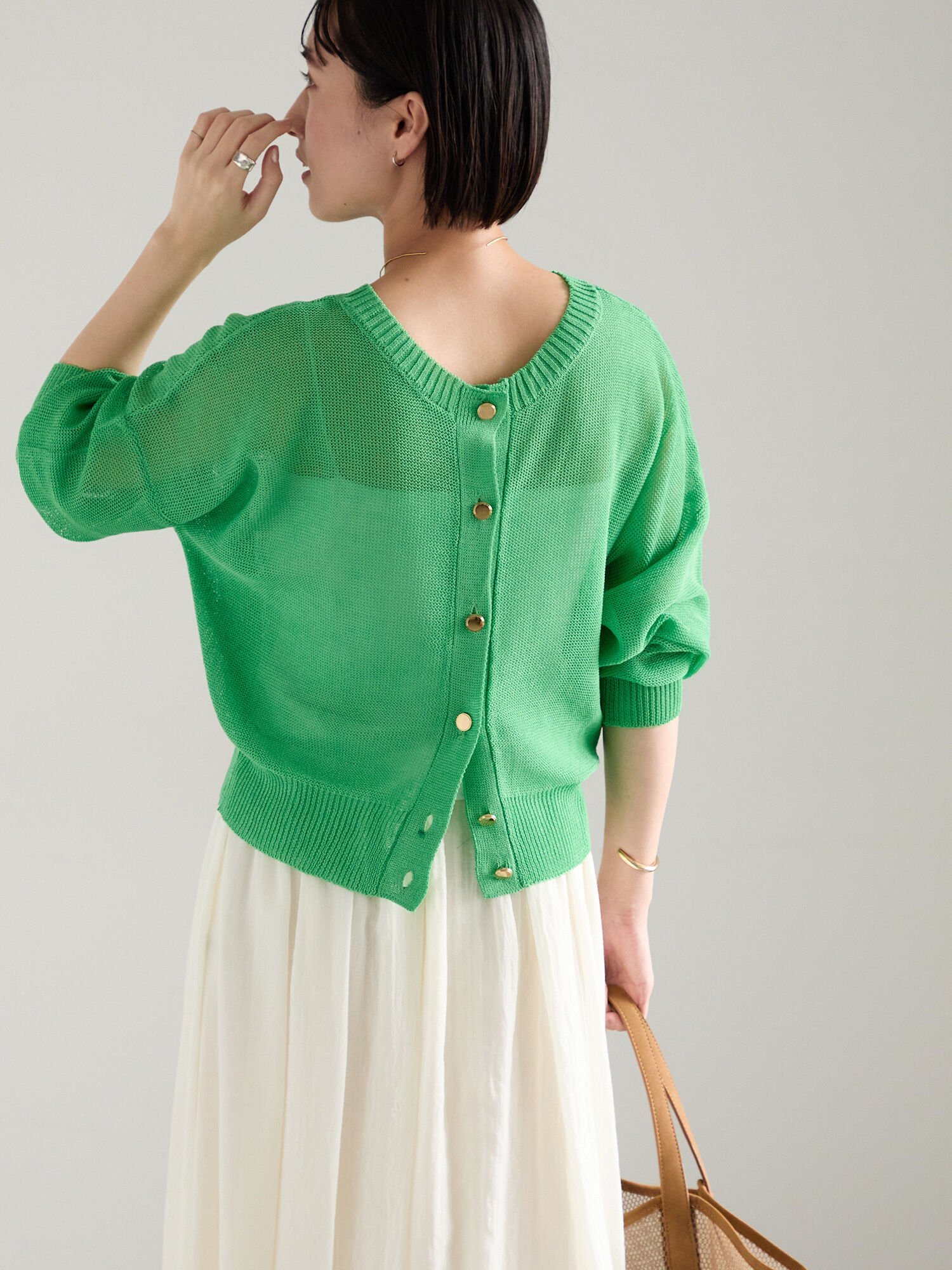 Te chichi 【WEB限定カラーあり】ペーパータッチヤーン2wayメッシュニット テチチ トップス ニット ホワイト レッド グレー ピンク グリーン ブルー