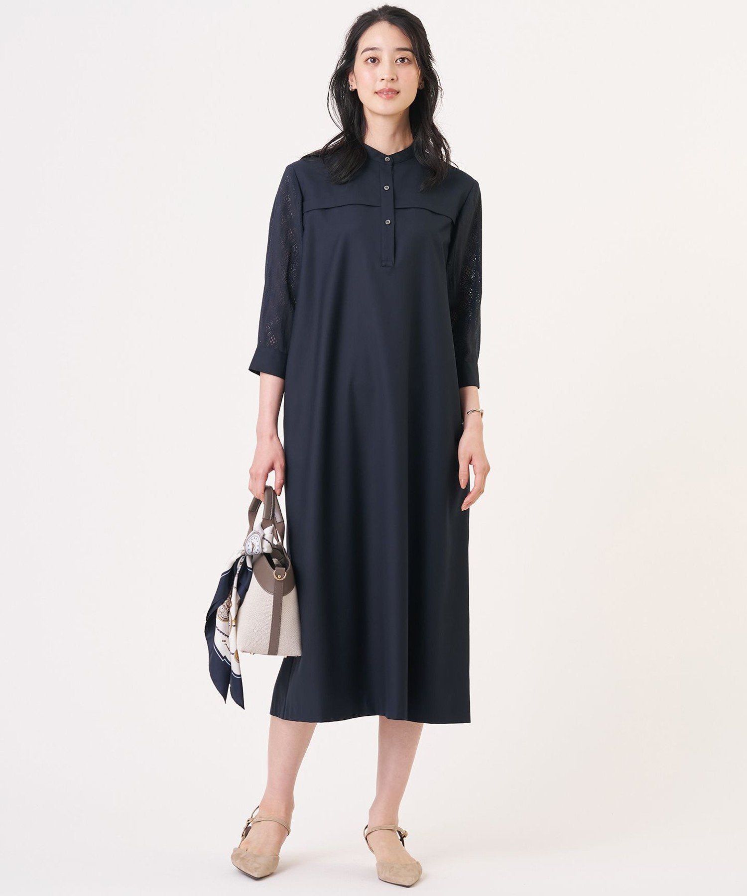 J.PRESS LADIES L 【一枚で着映え】幾何オパール ワンピース ジェイプレス ワンピース・ドレス ワンピース ネイビー グレー