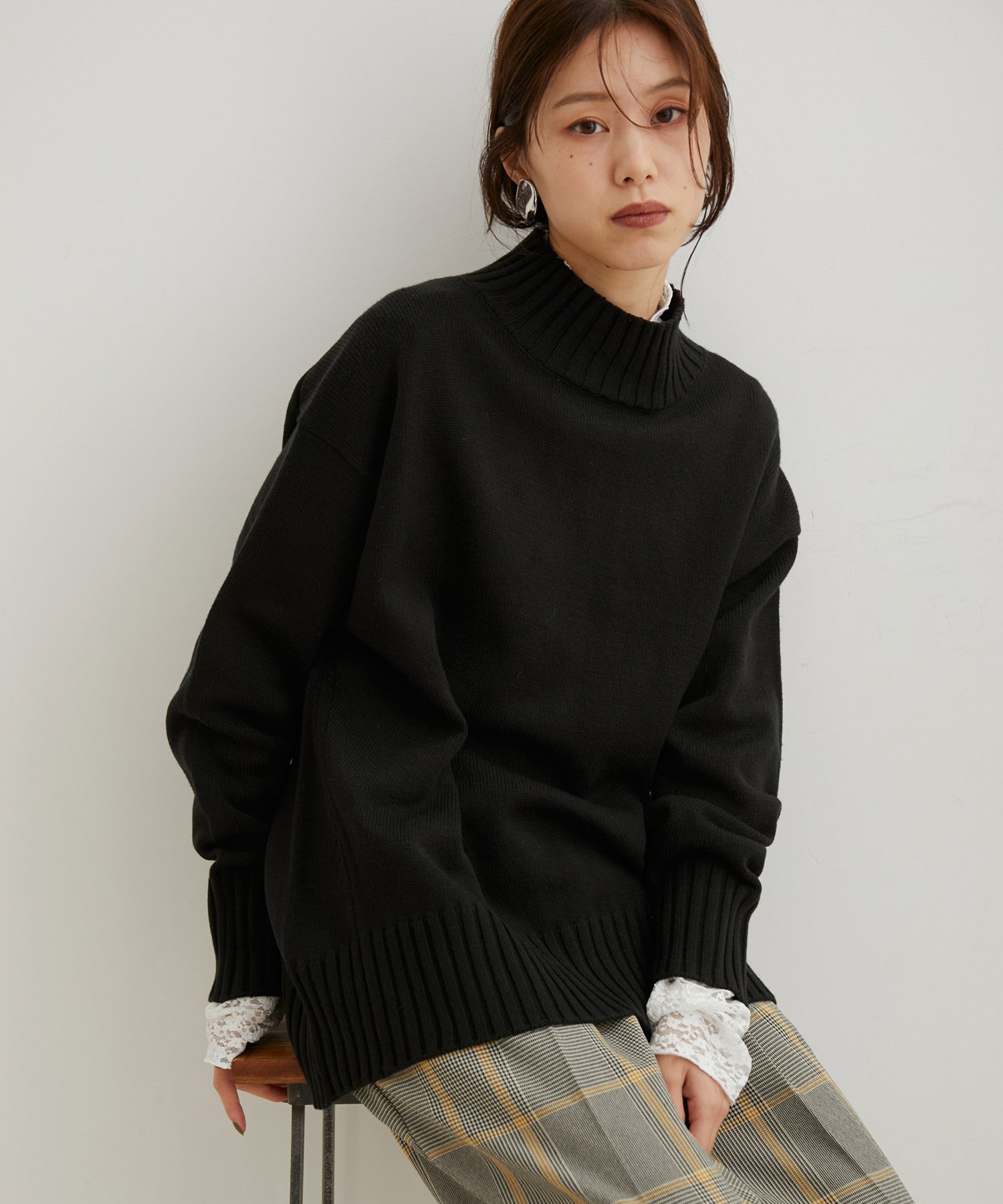 【SALE／50 OFF】VIS 【洗える】ボーダー 無地バックスリットニット【sustainable】 ビス トップス ニット ブラック グレー ホワイト ネイビー ブルー パープル ピンク オレンジ