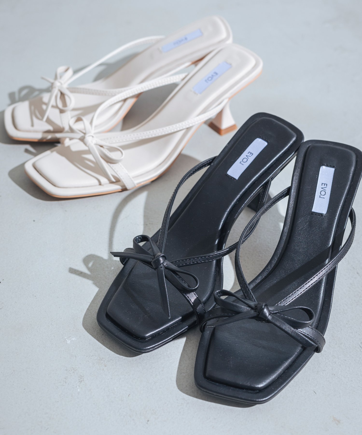 【SALE／36%OFF】EVOL リボンスクエアサンダル イーボル シューズ・靴 サンダル ホワイ