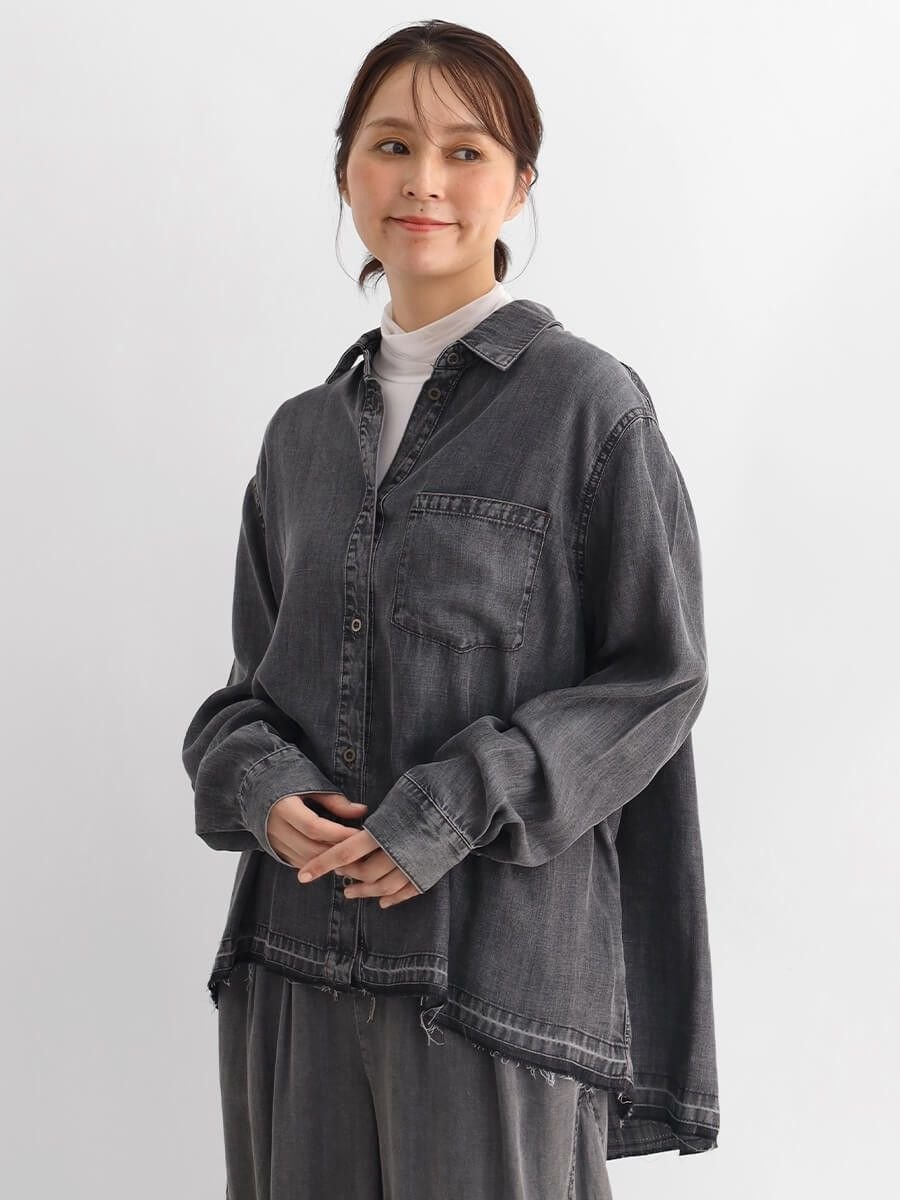 CLOVE ヴィンテージライクテンセルデニムシャツ ラシュッド トップス シャツ・ブラウス ブルー ブラッ..