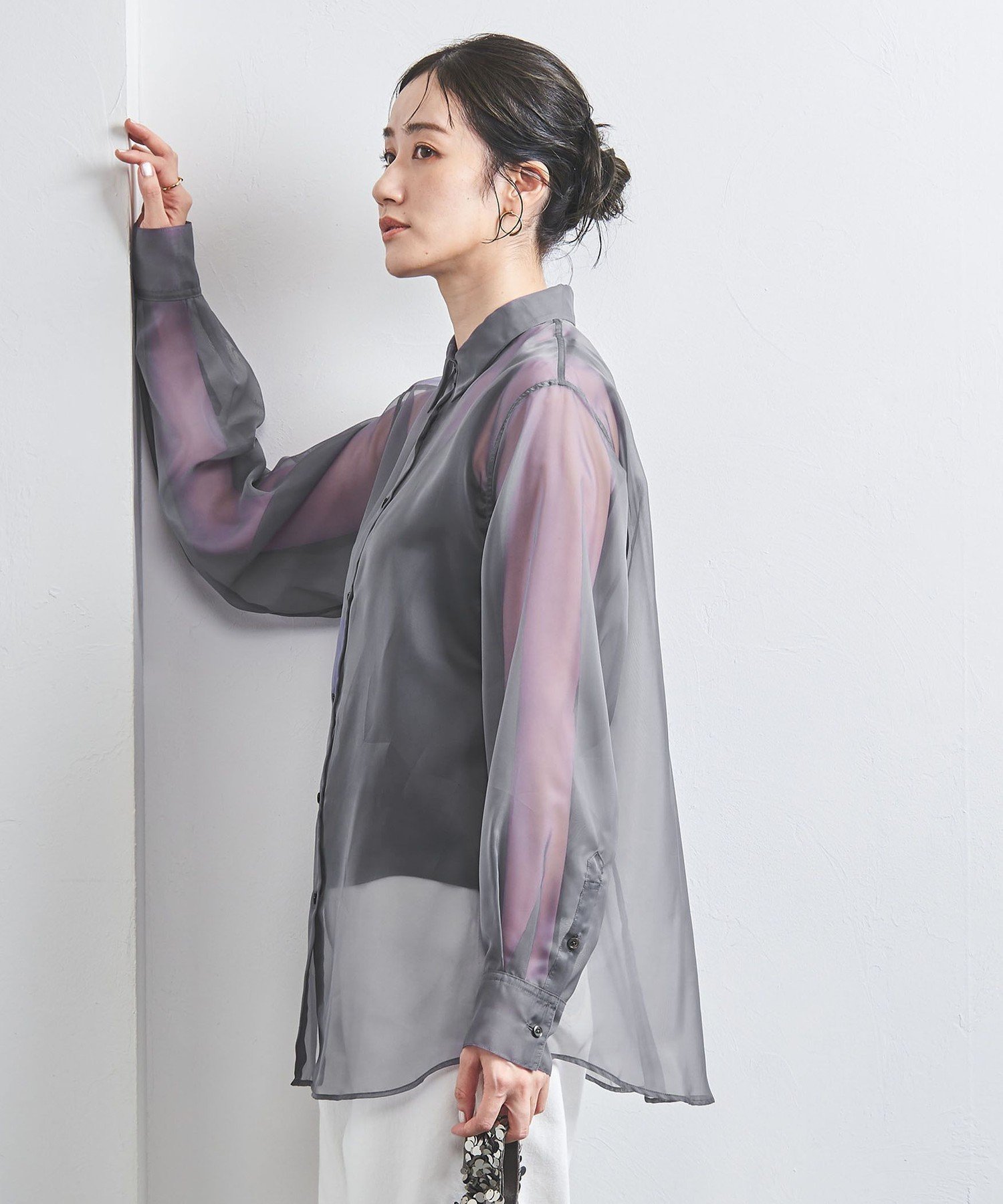 【SALE／70%OFF】UNITED ARROWS シアー ビッグシャツ ユナイテッドアローズ アウトレット トップス シャツ・ブラウス ネイビー グレー【送料無料】