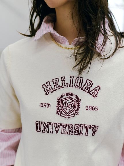 Mila Owen カシミア混ハイケージカレッジモチーフニット ミラオーウェン トップス ニット ブラック グ..