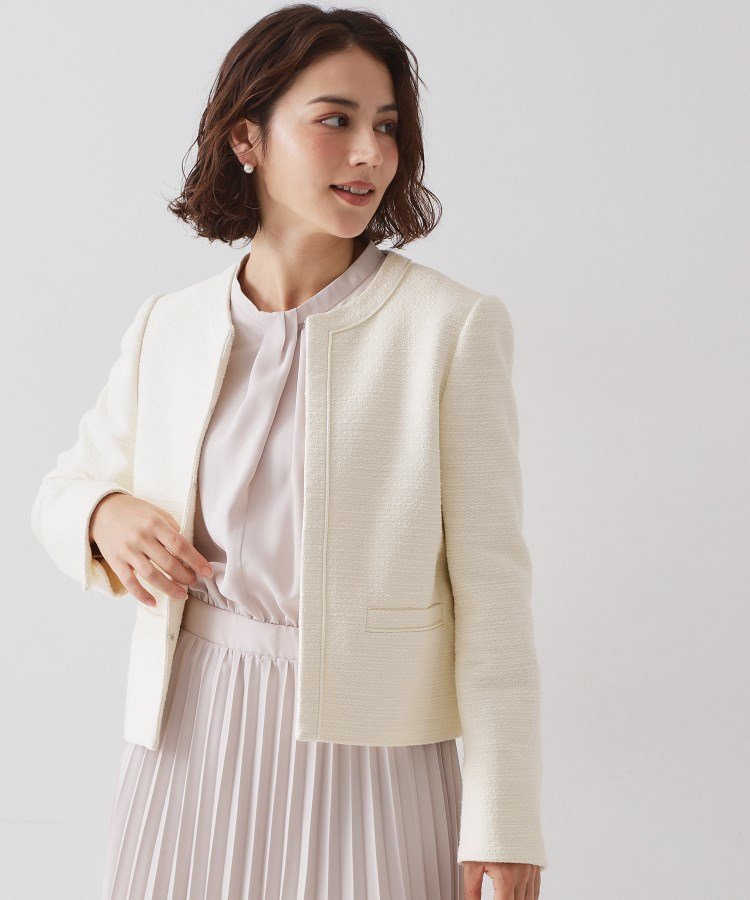 OPAQUE.CLIP ≪通勤・セレモニー対応≫ コットンツイードジャケット オペークドットクリップ ジャケット・アウター ノーカラージャケット ネイビー ホワイト ブラック【送料無料】