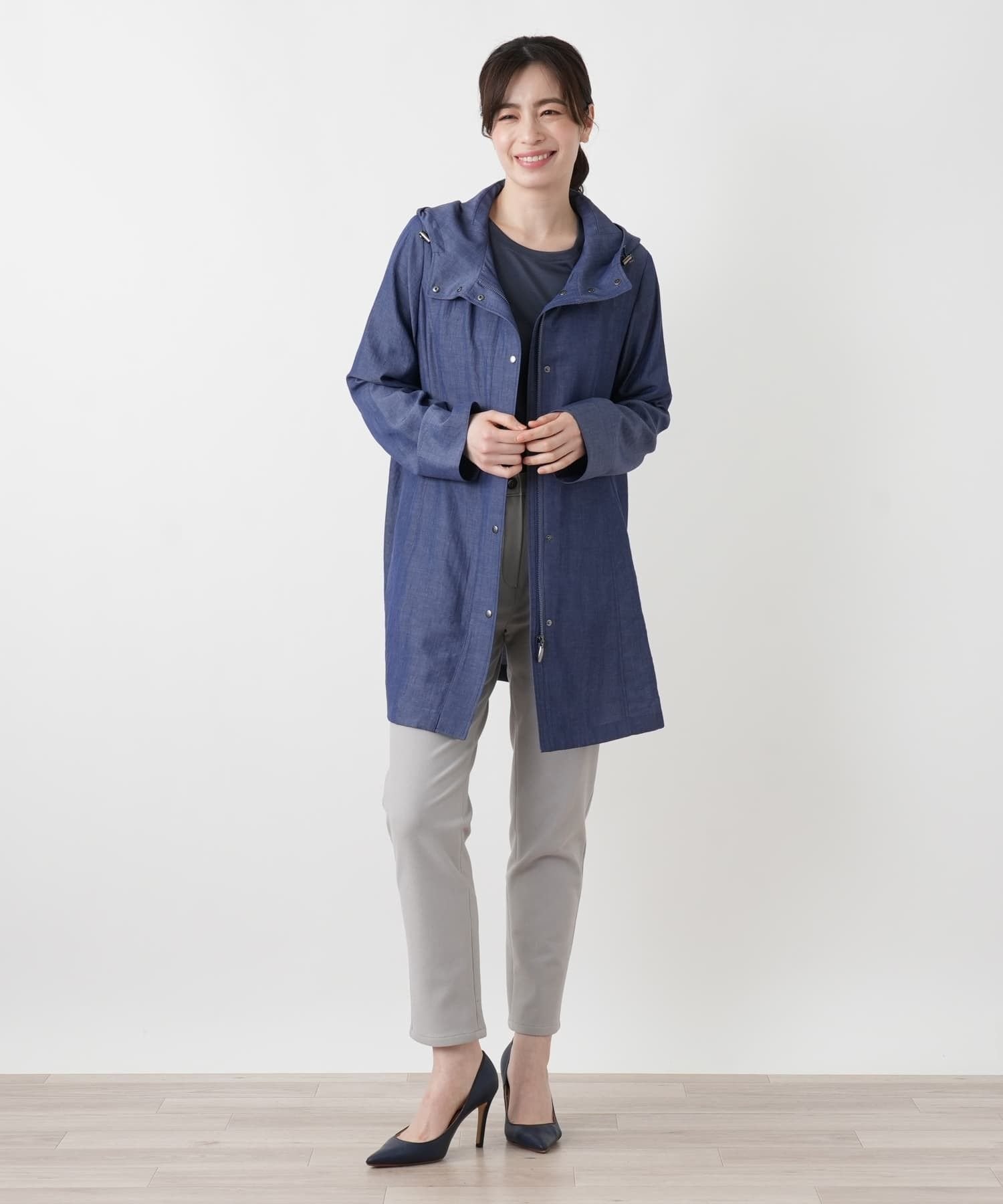 Leilian フーデッドコート【Leilian WHITE LABEL】 レリアン ジャケット・アウター ステンカラーコート ブルー