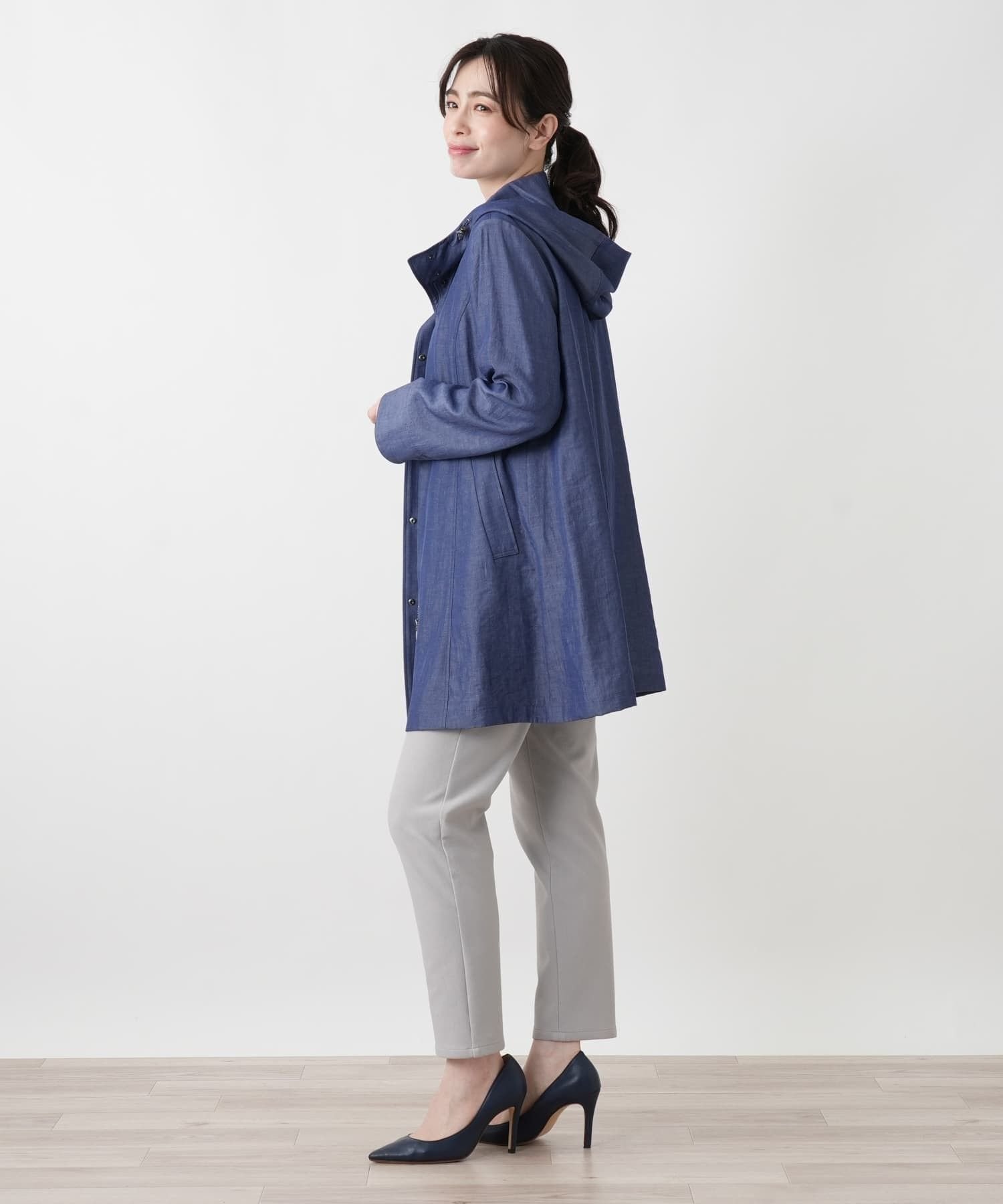 Leilian フーデッドコート【Leilian WHITE LABEL】 レリアン ジャケット・アウター ステンカラーコート ブルー