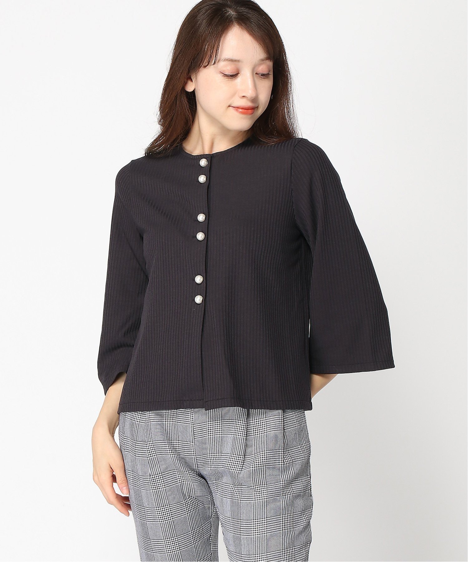 【SALE／30%OFF】BARNEYS NEW YORK (W)ウォッシャブル カーディガン バーニーズ　ニューヨーク トップス カーディガン グレー ブルー【送料無料】のサムネイル