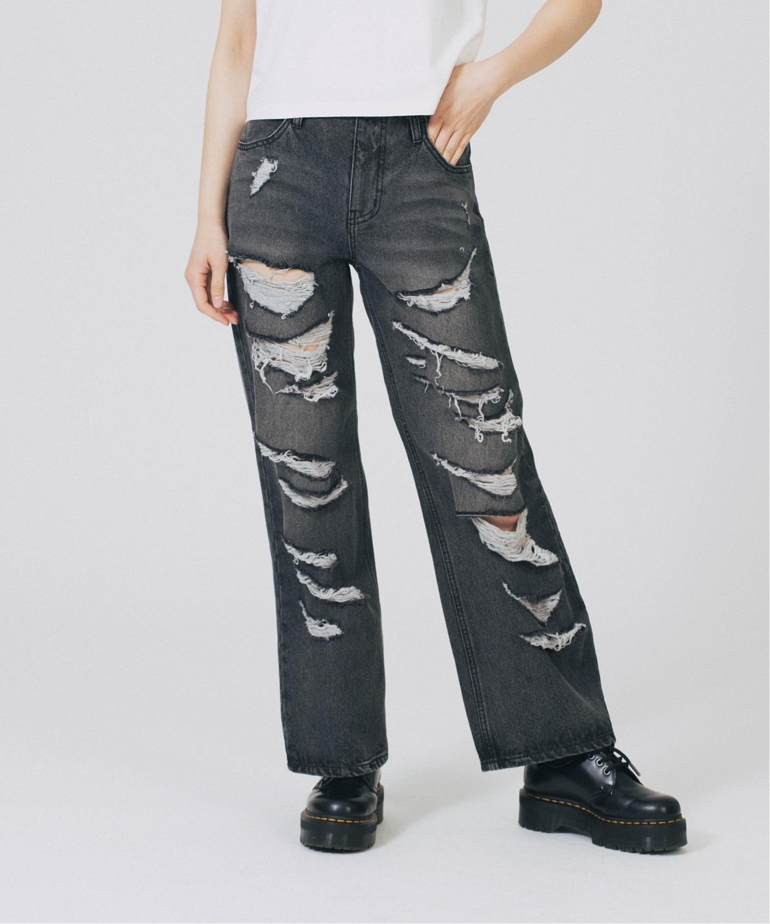 楽天Rakuten FashionX-girl RIPPED DENIM PANTS パンツ X-girl エックスガール パンツ ジーンズ・デニムパンツ ブラック ブルー【送料無料】