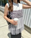 andme チュール ドッキング ビスチェ風 プリーツ トップス アンドミー トップス カットソー・Tシャツ ホワイト ブラック【送料無料】
