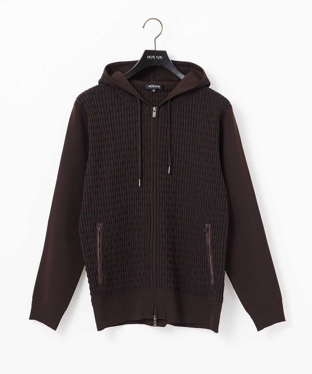 MICHEL KLEIN HOMME 【セットアップ】ニットジップアップパーカー ミッシェルクランオム トップス ニット ブラック ブラウン【送料無料】