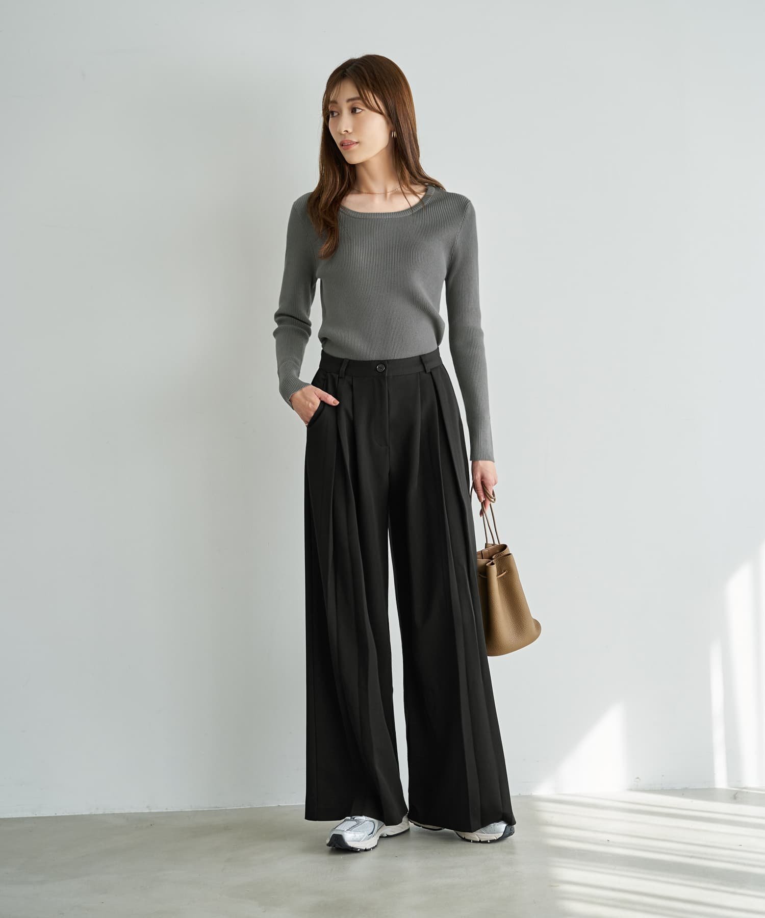 STYLE DELI 2タック幅広ブラックワイドパンツ スタイルデリ パンツ その他のパンツ ブラック
