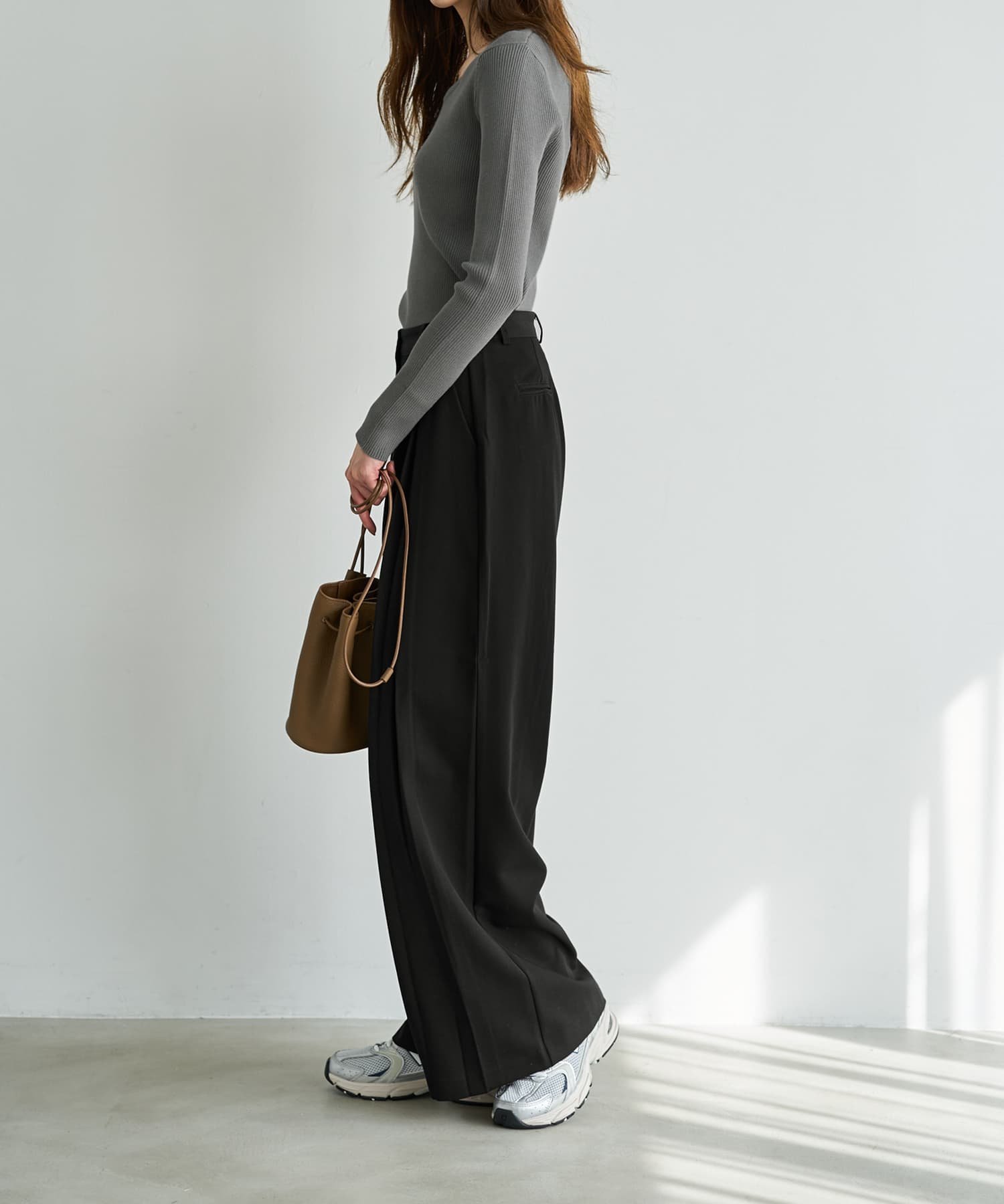 STYLE DELI 2タック幅広ブラックワイドパンツ スタイルデリ パンツ その他のパンツ ブラック